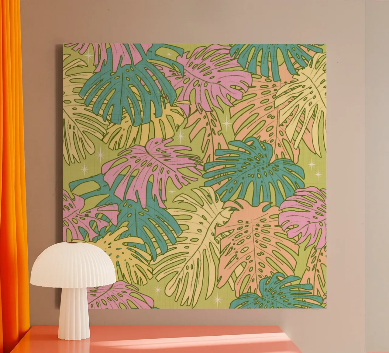Tropisch Monstera - Palm Springs Retro Avocadotaart canvas met Baklijst van susanacosta