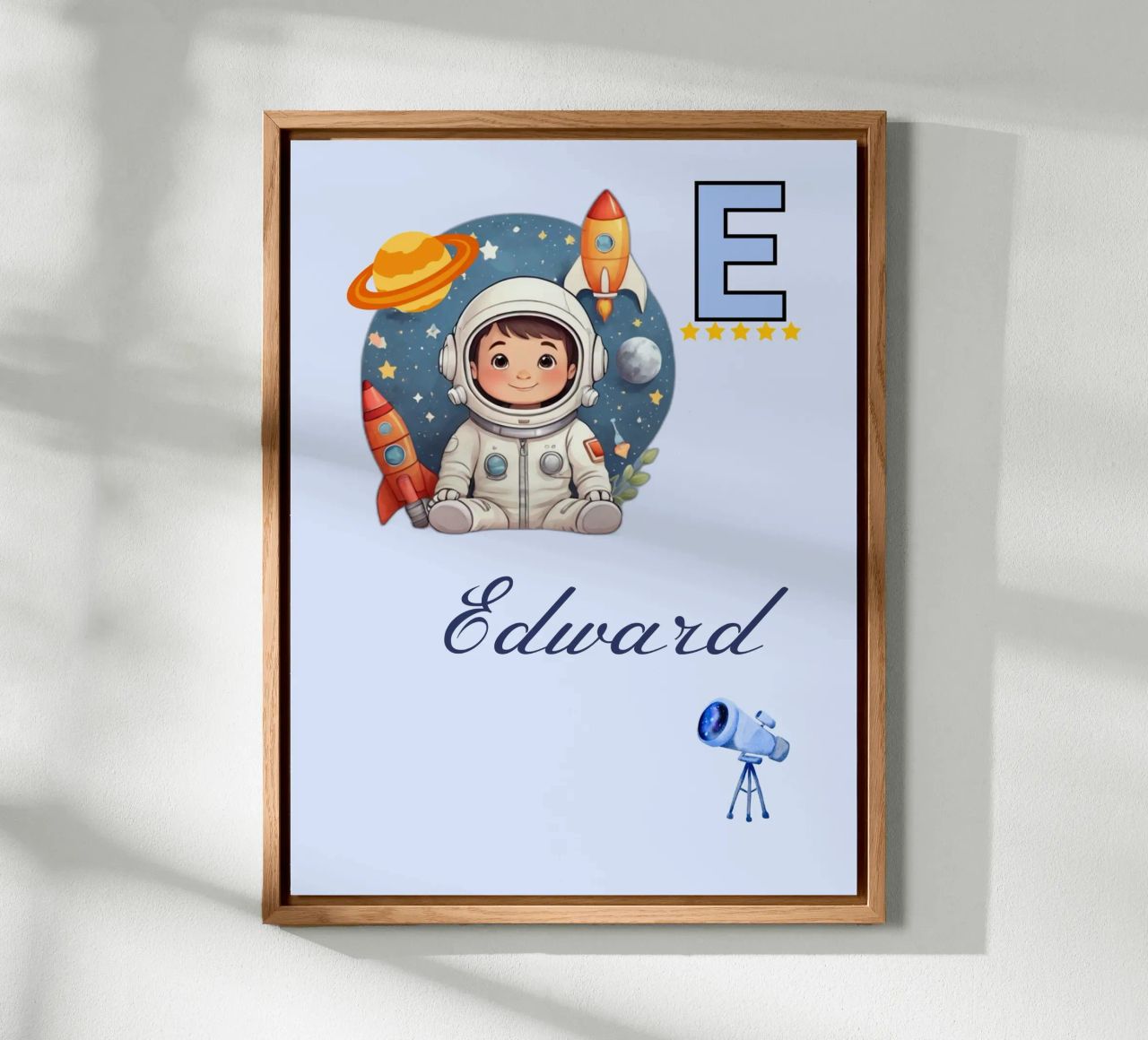 Custom Space Themed Nursery Name Letter E Astronaut for Boys alu-dibond by Cold Wild