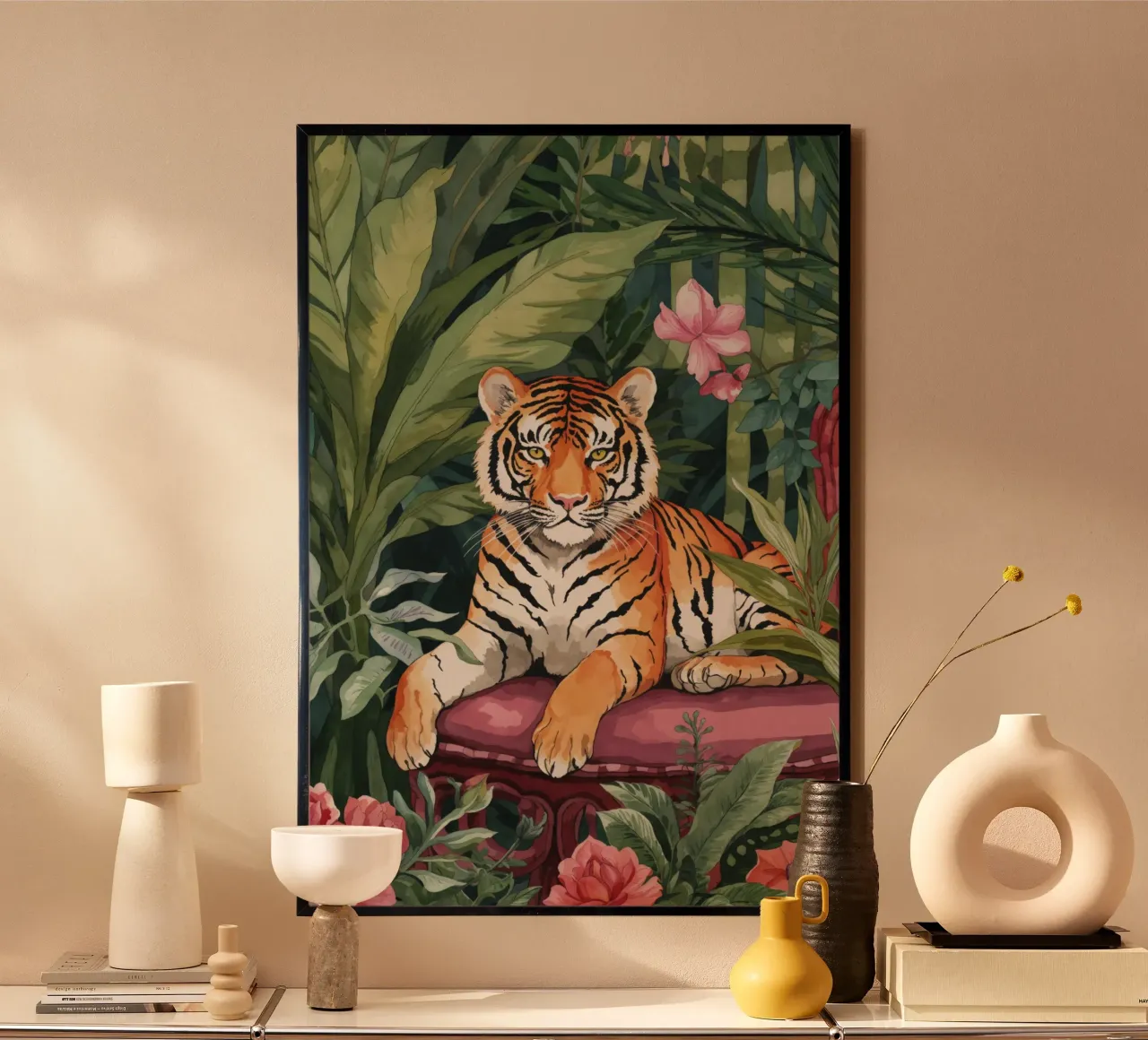 Salone della giungla esotica delle tigri poster con telaio in plastica da Andrea Haase Modern Home