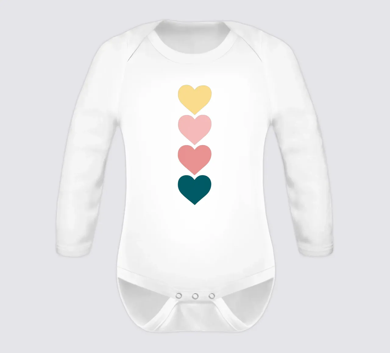 Hearts long-sleeve baby romper by Rose Beck Art