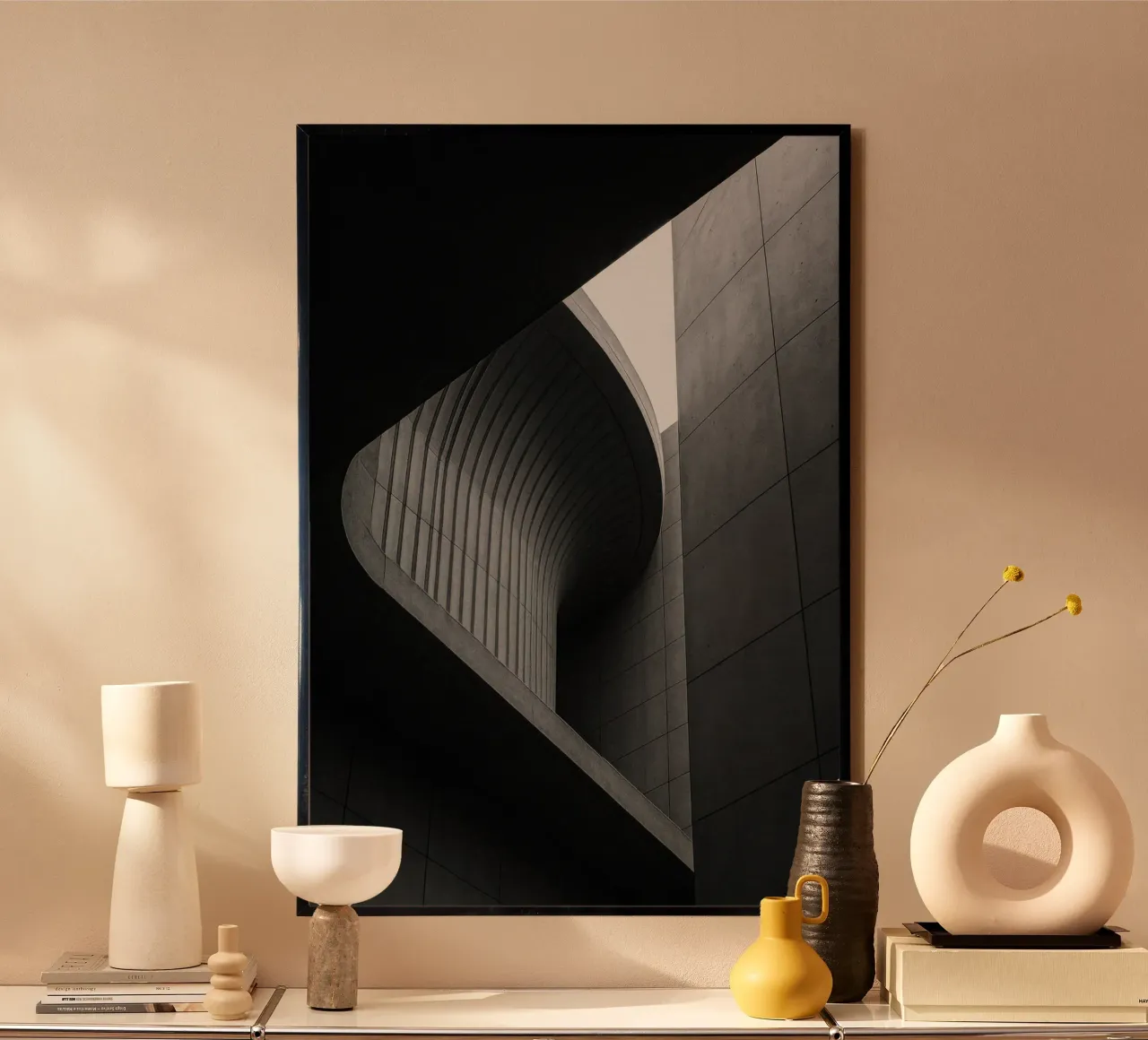 Berlino Abstrait - Courbes de Silence poster con telaio in alluminio da Black & White