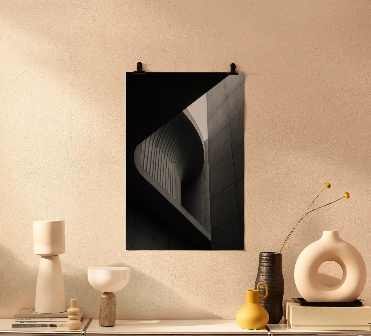Berlino Abstrait - Courbes de Silence poster con telaio in alluminio da Black & White