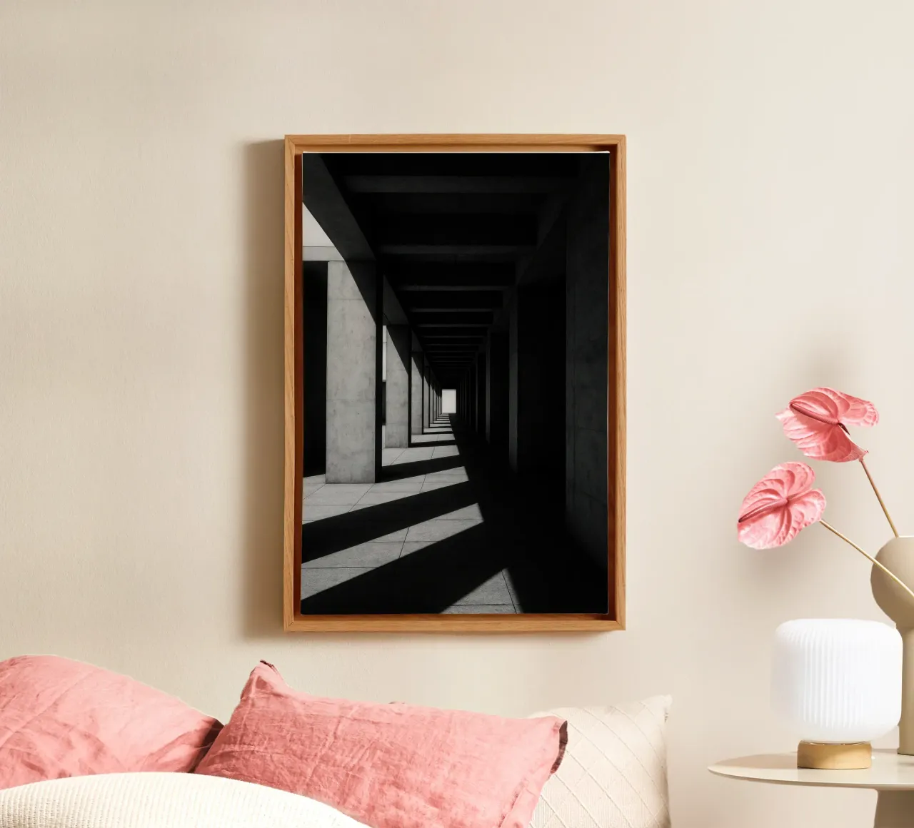 Berlijn Infinie - Schaduwgeometrie canvas met Baklijst van Black & White