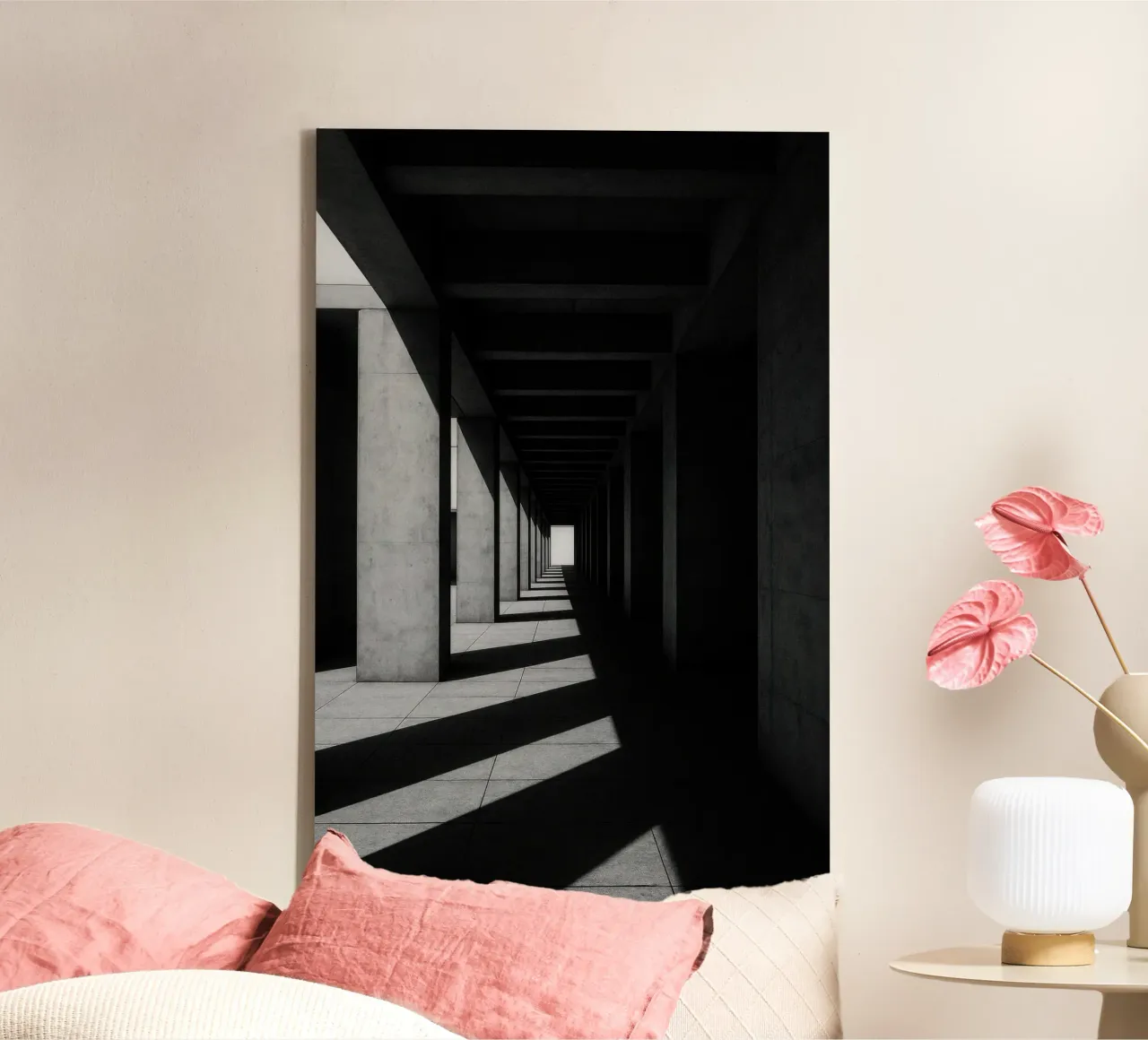 Berlijn Infinie - Schaduwgeometrie canvas met Baklijst van Black & White