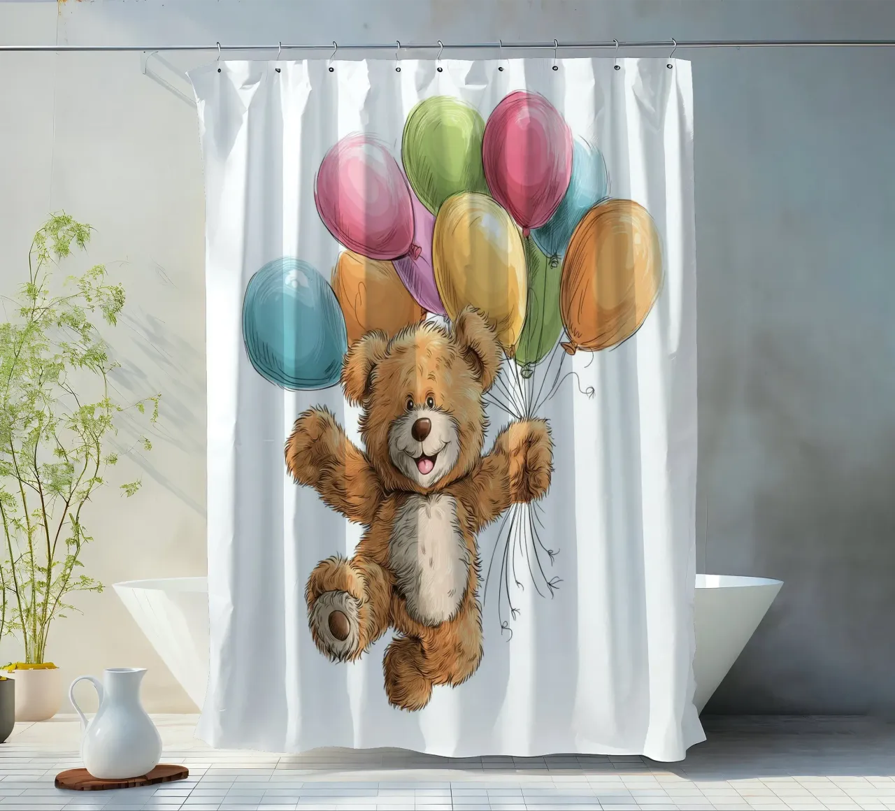 Bär mit Luftballons für das Kinderzimmer Duschvorhang von Imagine
