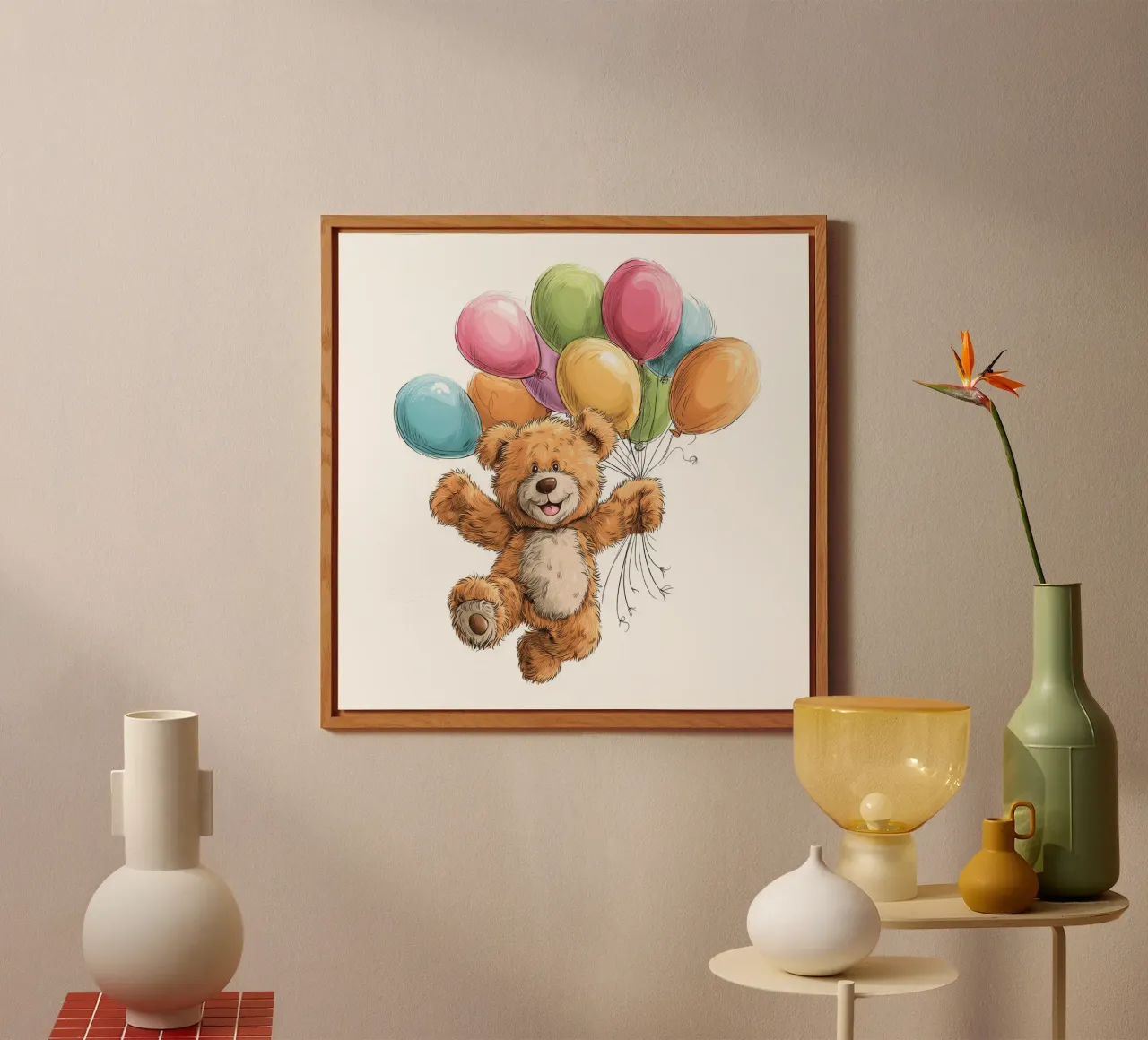 Orso con palloncini per la cameretta alluminio dibond da Imagine