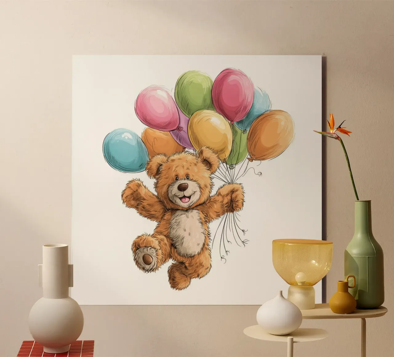 Orso con palloncini per la cameretta alluminio dibond da Imagine