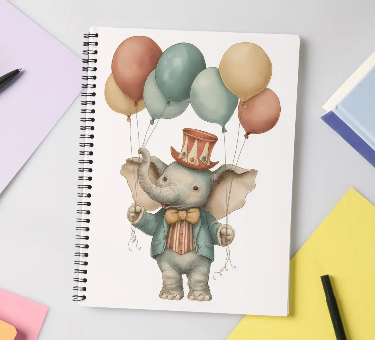 Elephant with balloons for the nursery spiral notebook by Imagine