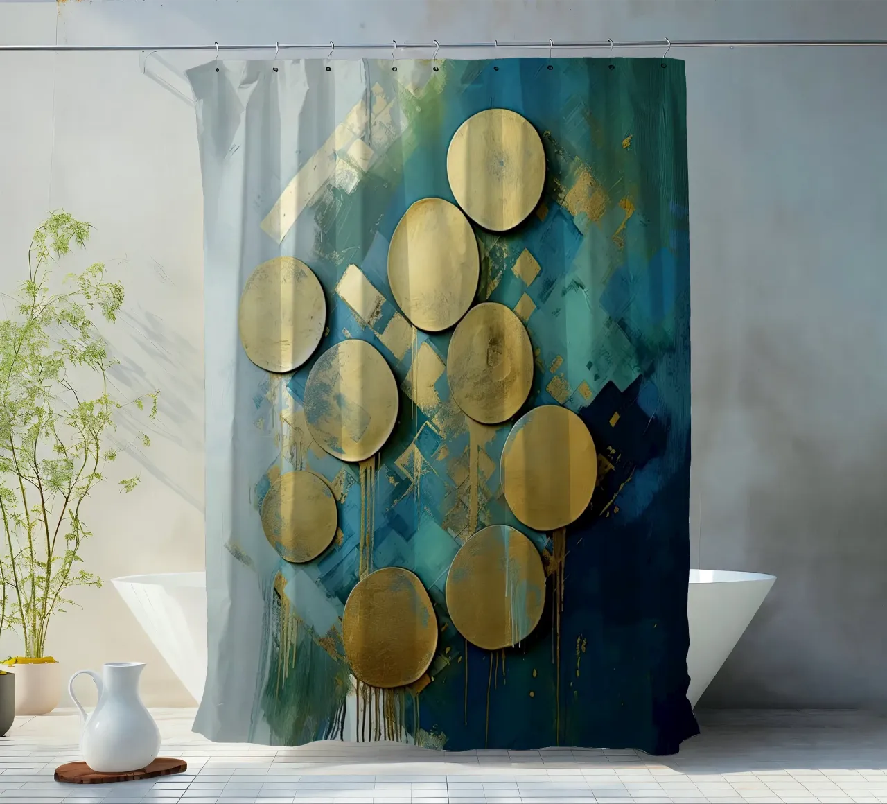 Golden circles shower curtain by Imagine