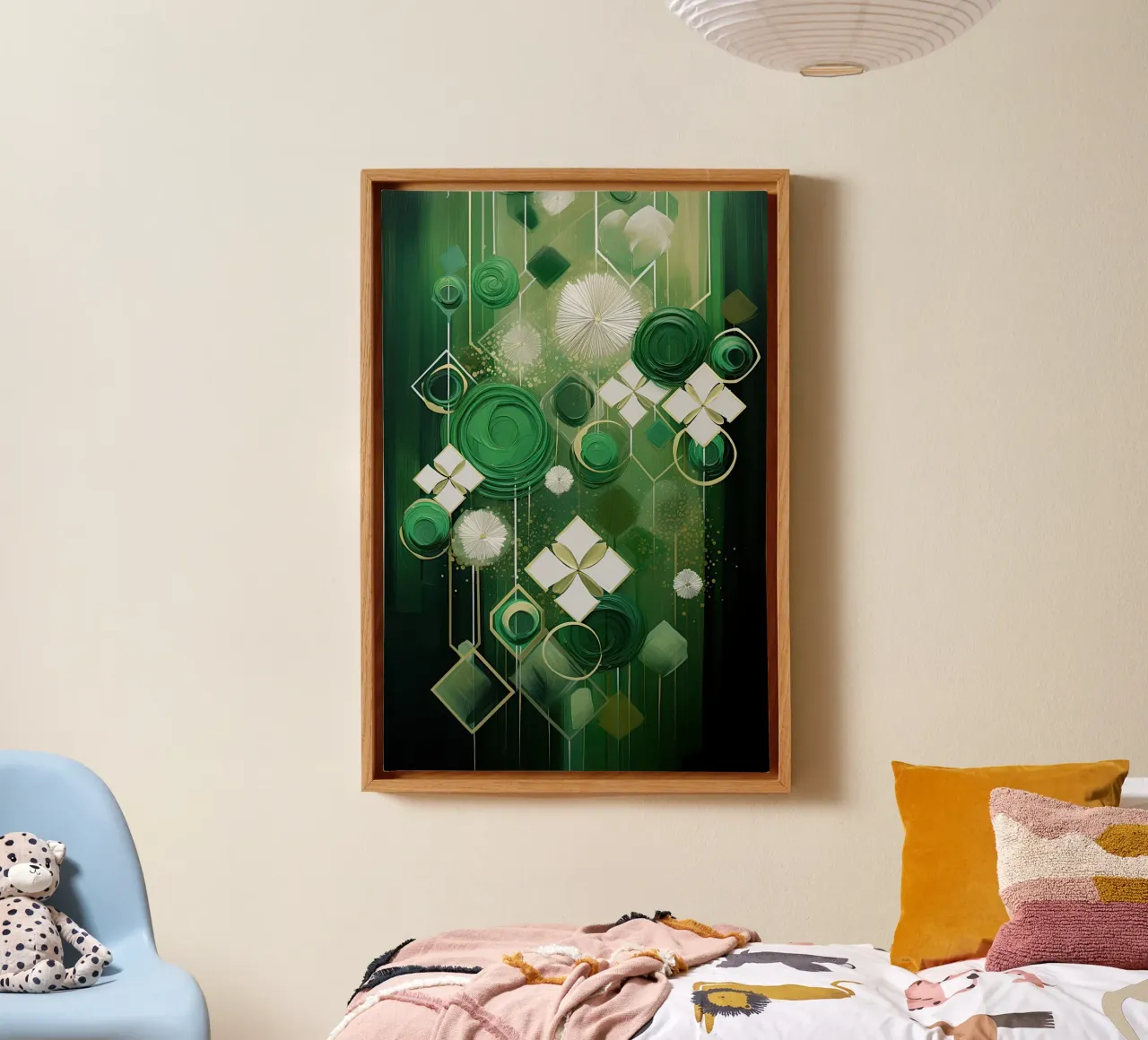 Abstract groen canvas met Baklijst van Imagine