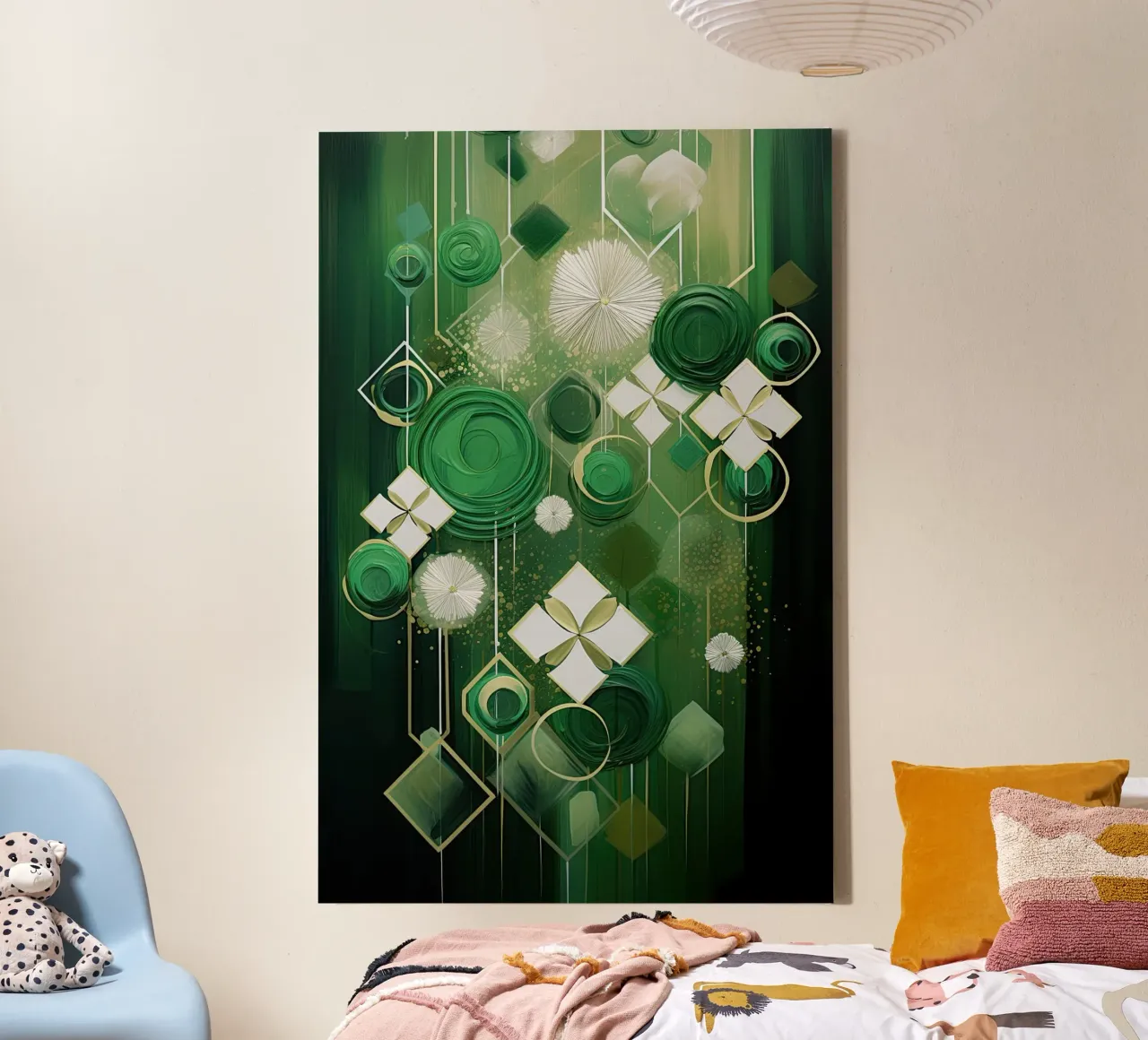 Abstract groen canvas met Baklijst van Imagine