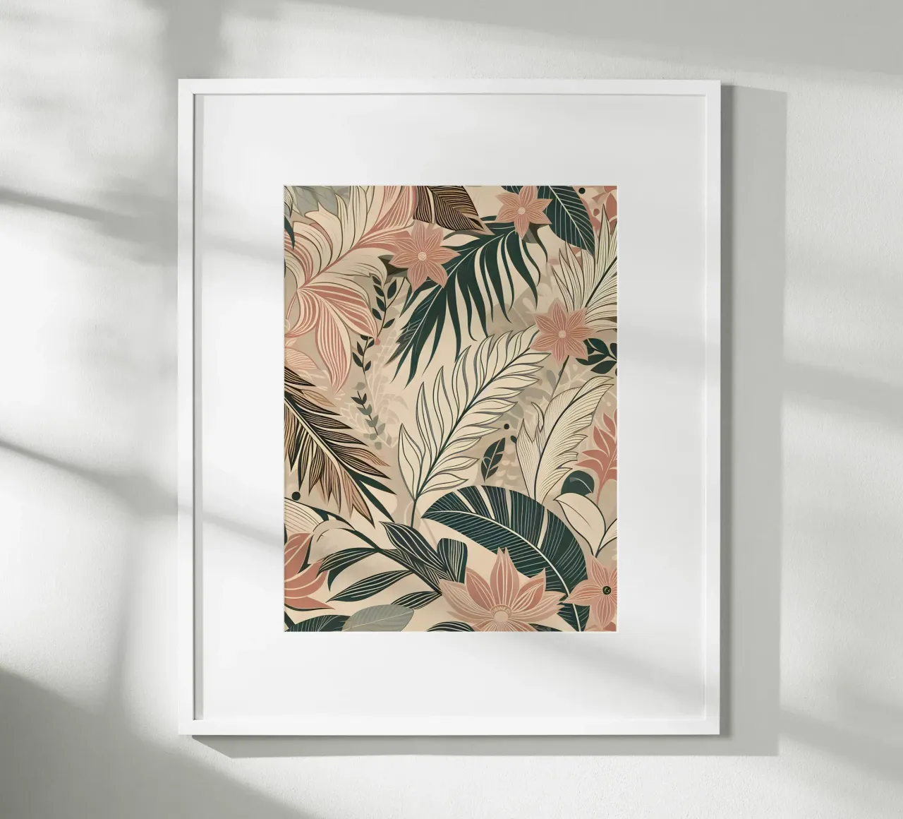 Foglie e fiori tropicali poster con telaio in alluminio da Digital Naive