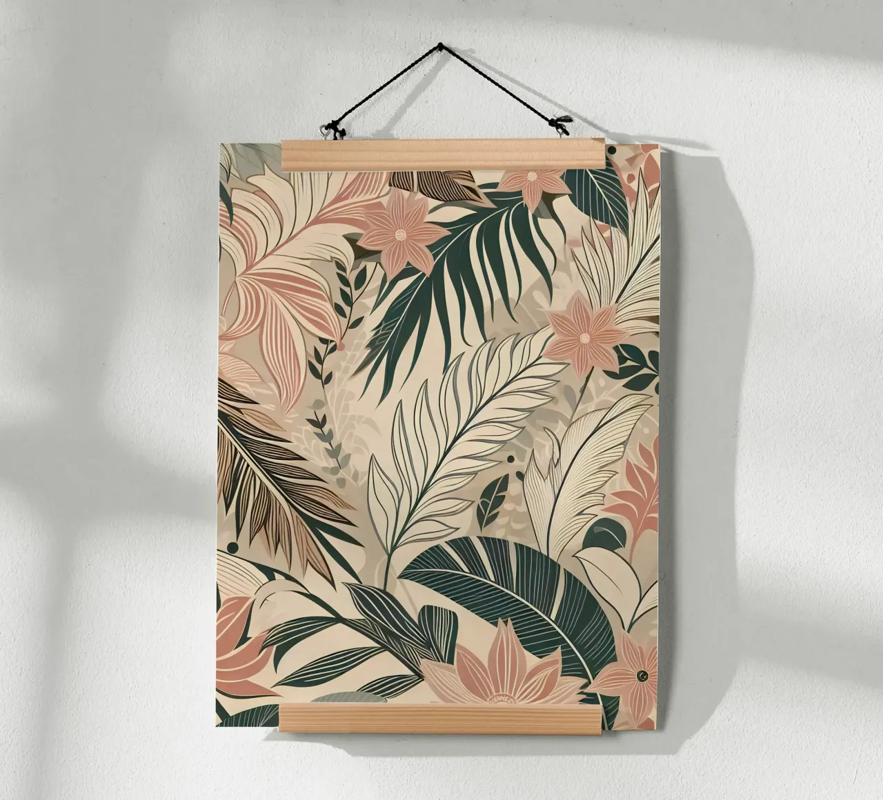 Foglie e fiori tropicali poster con telaio in alluminio da Digital Naive