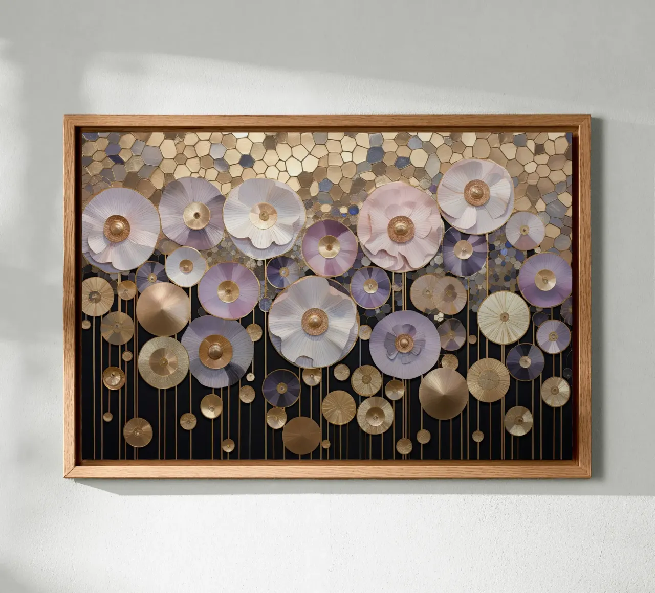 Fiori astratti viola e oro tela con Cornice a cassetta da Imagine