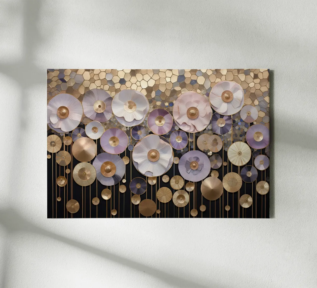 Fiori astratti viola e oro tela con Cornice a cassetta da Imagine