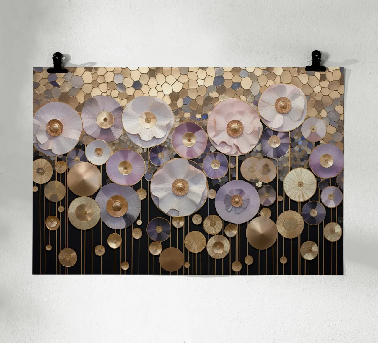 Fiori astratti viola e oro poster da Imagine