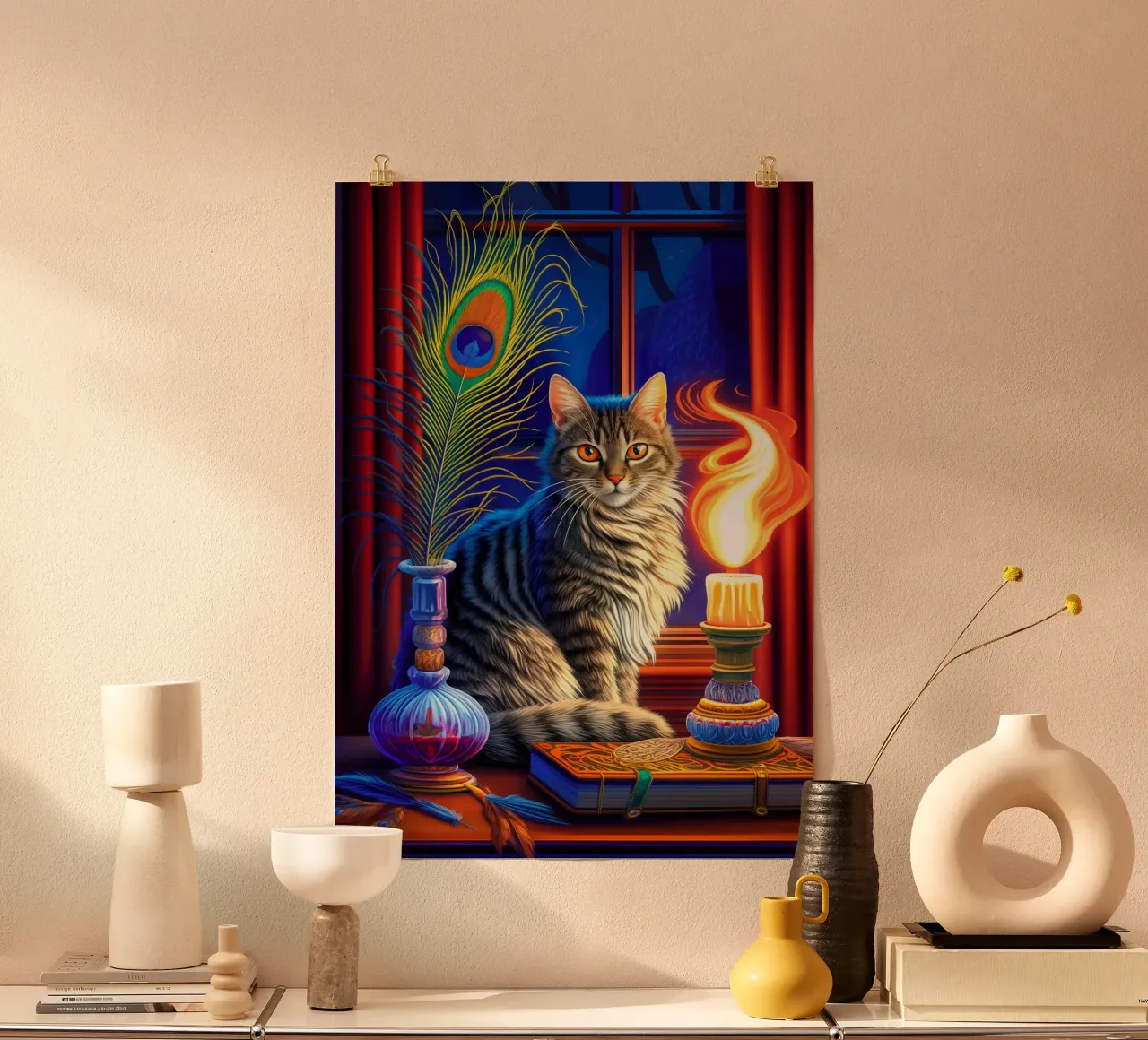 Gatto di Halloween poster con telaio in alluminio da Fleur de Lys