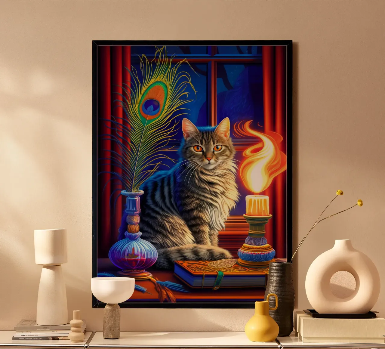 Gatto di Halloween poster con telaio in alluminio da Fleur de Lys