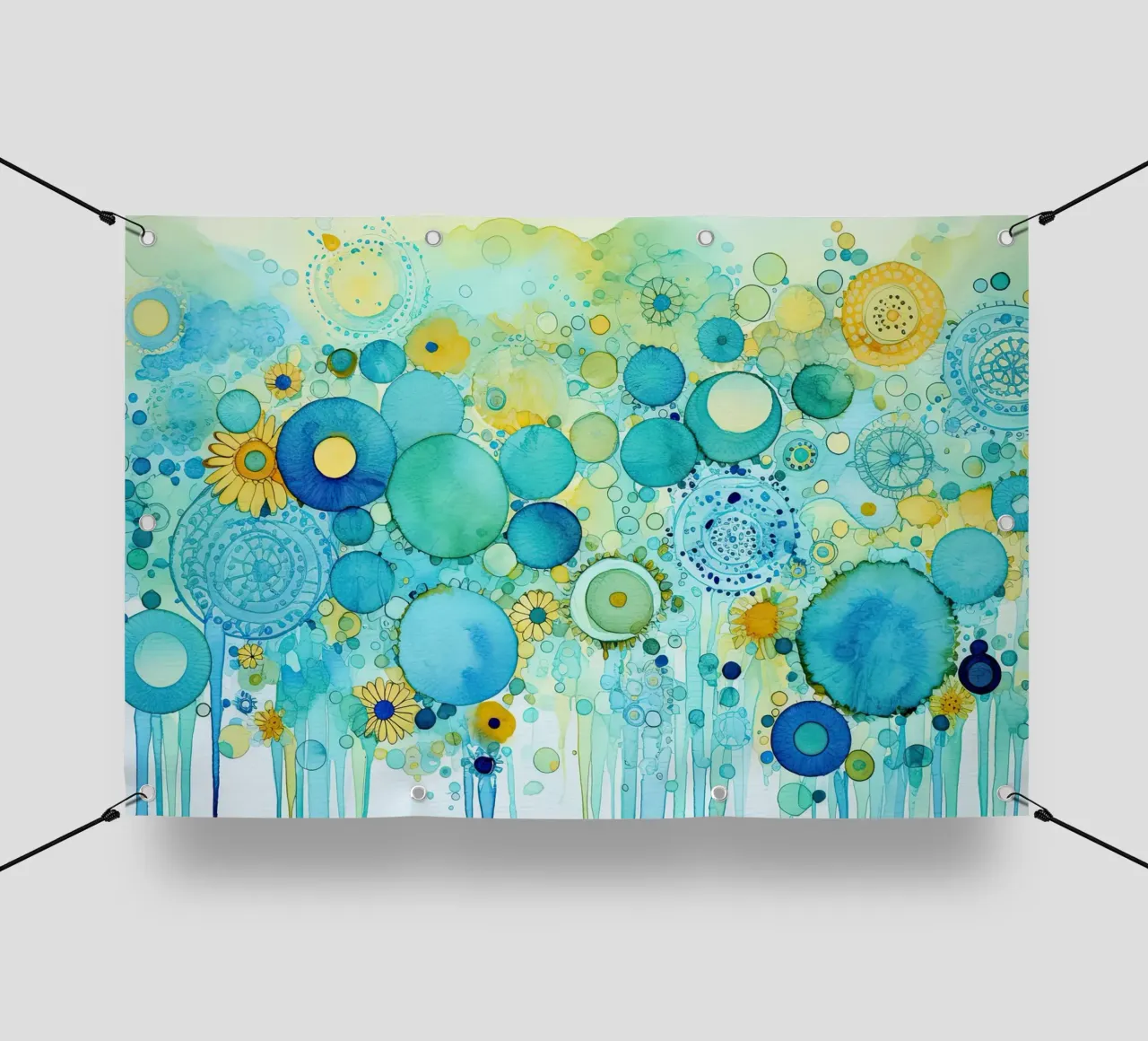 Fiori astratti dai colori blu telo in pvc da Imagine