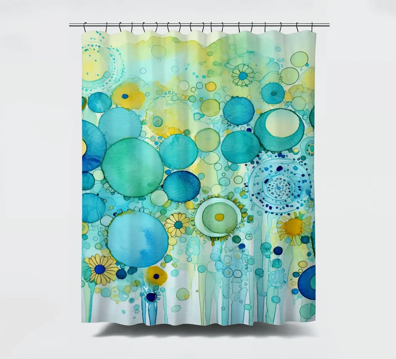 Abstract flowers in blue colours shower curtain by Imagine