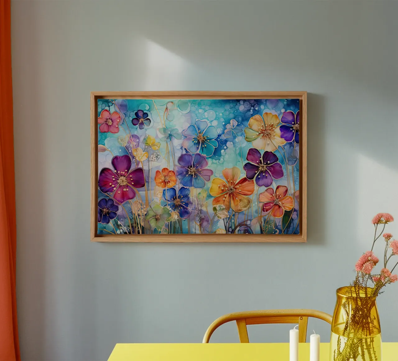 Fiori acquerello tela con Cornice a cassetta da Imagine