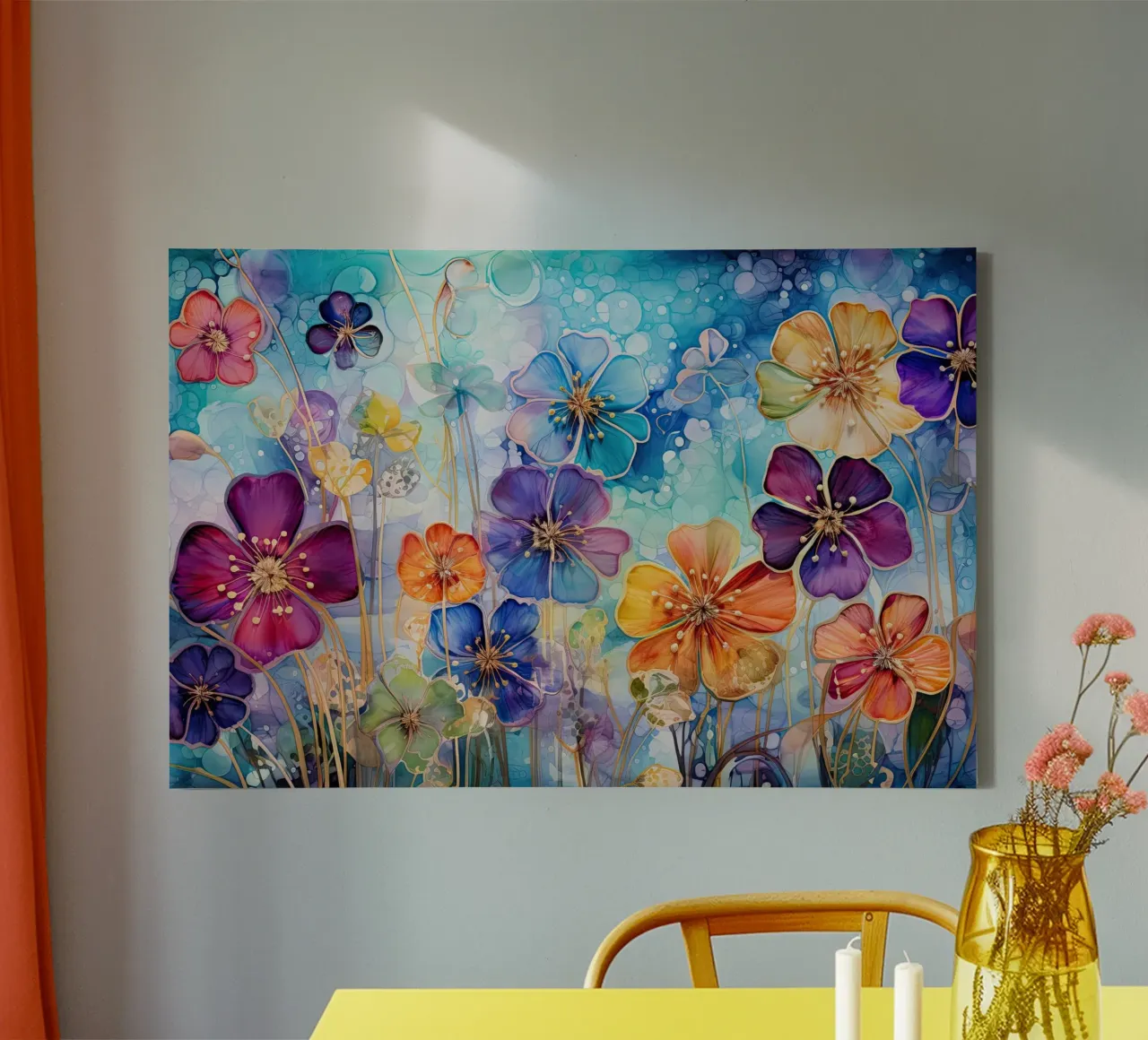 Fiori acquerello tela con Cornice a cassetta da Imagine