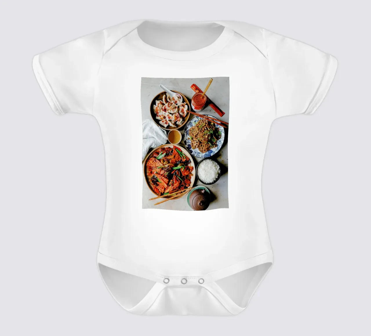 Chinese Feast short-sleeve baby romper by Eat this