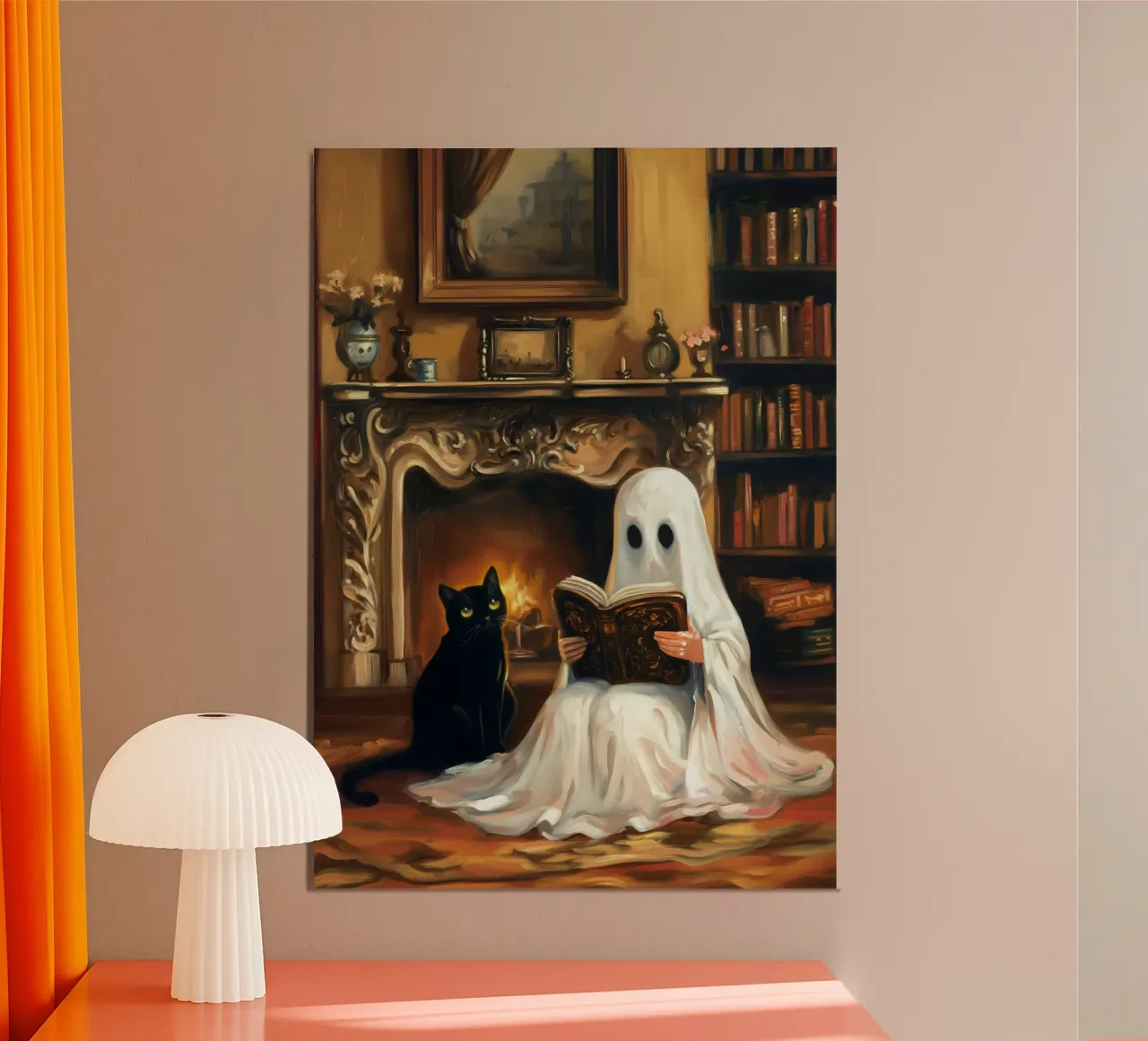 Lecture des fantômes d'Halloween poster avec cadre en plastique de Fleur de Lys