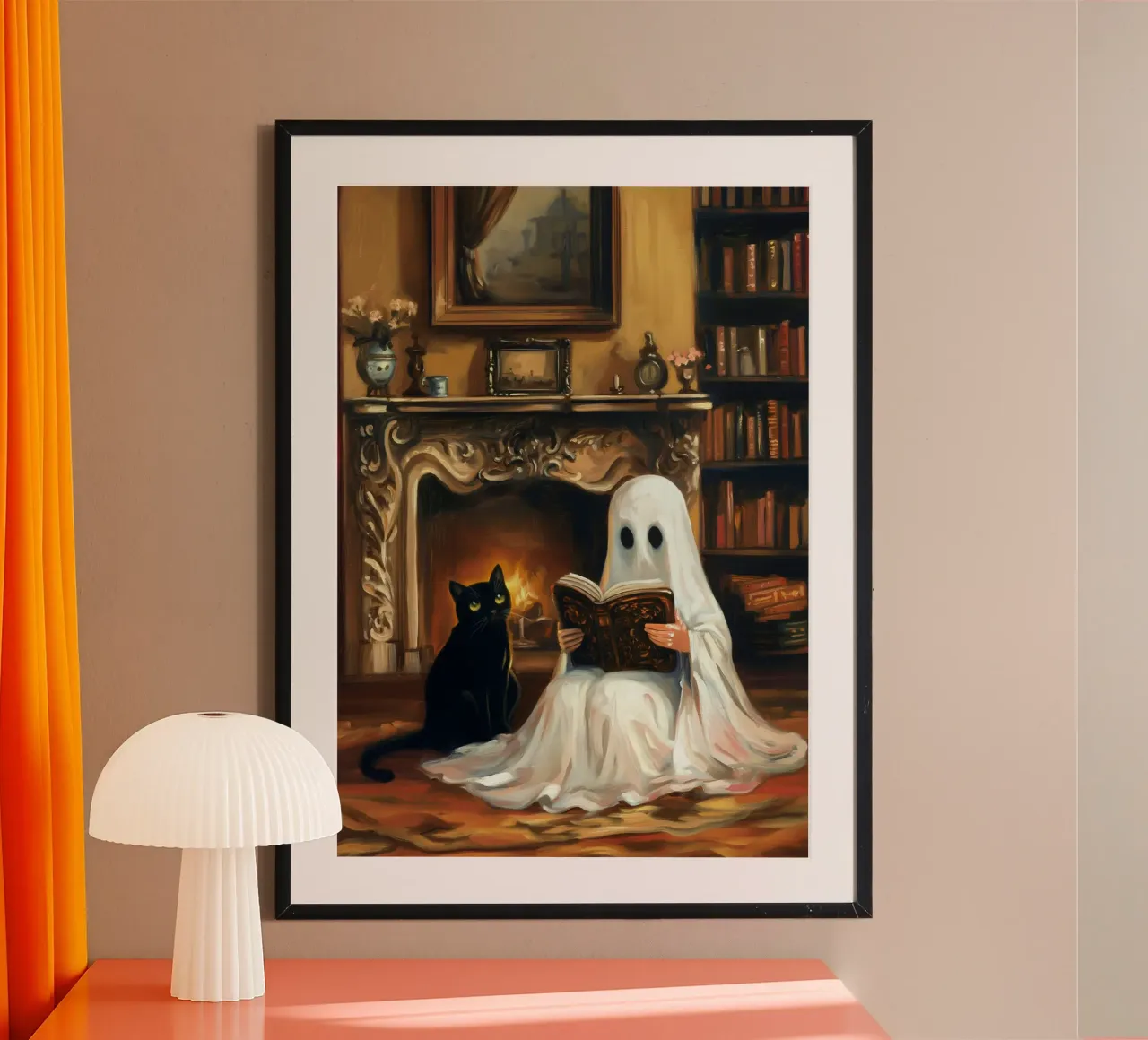 Lecture des fantômes d'Halloween poster avec cadre en plastique de Fleur de Lys