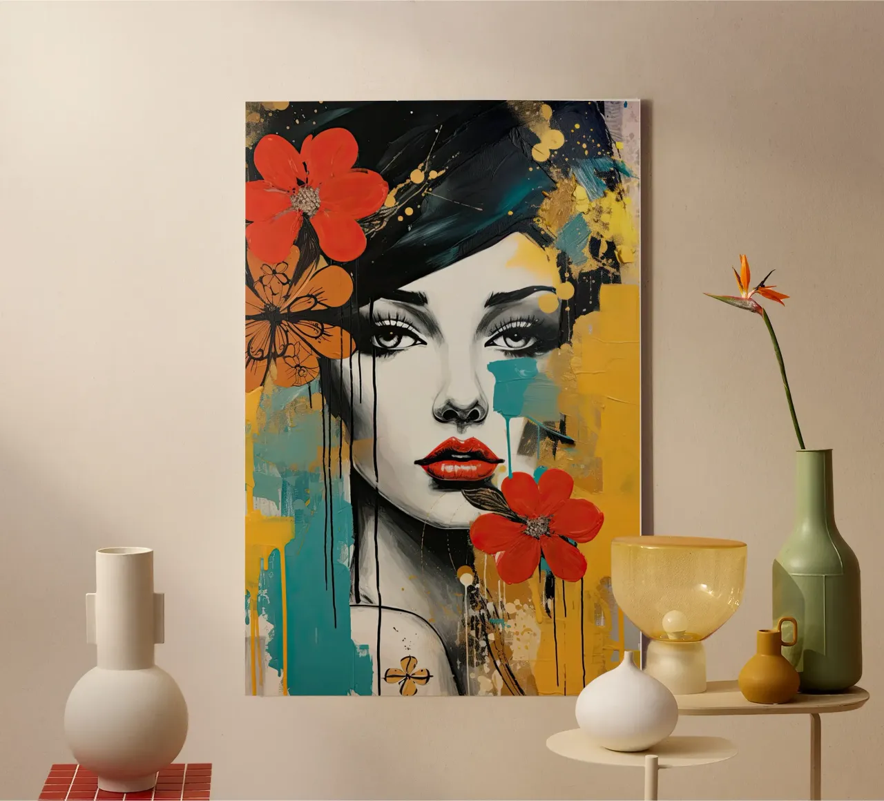 Abstract portret canvas met Baklijst van Imagine