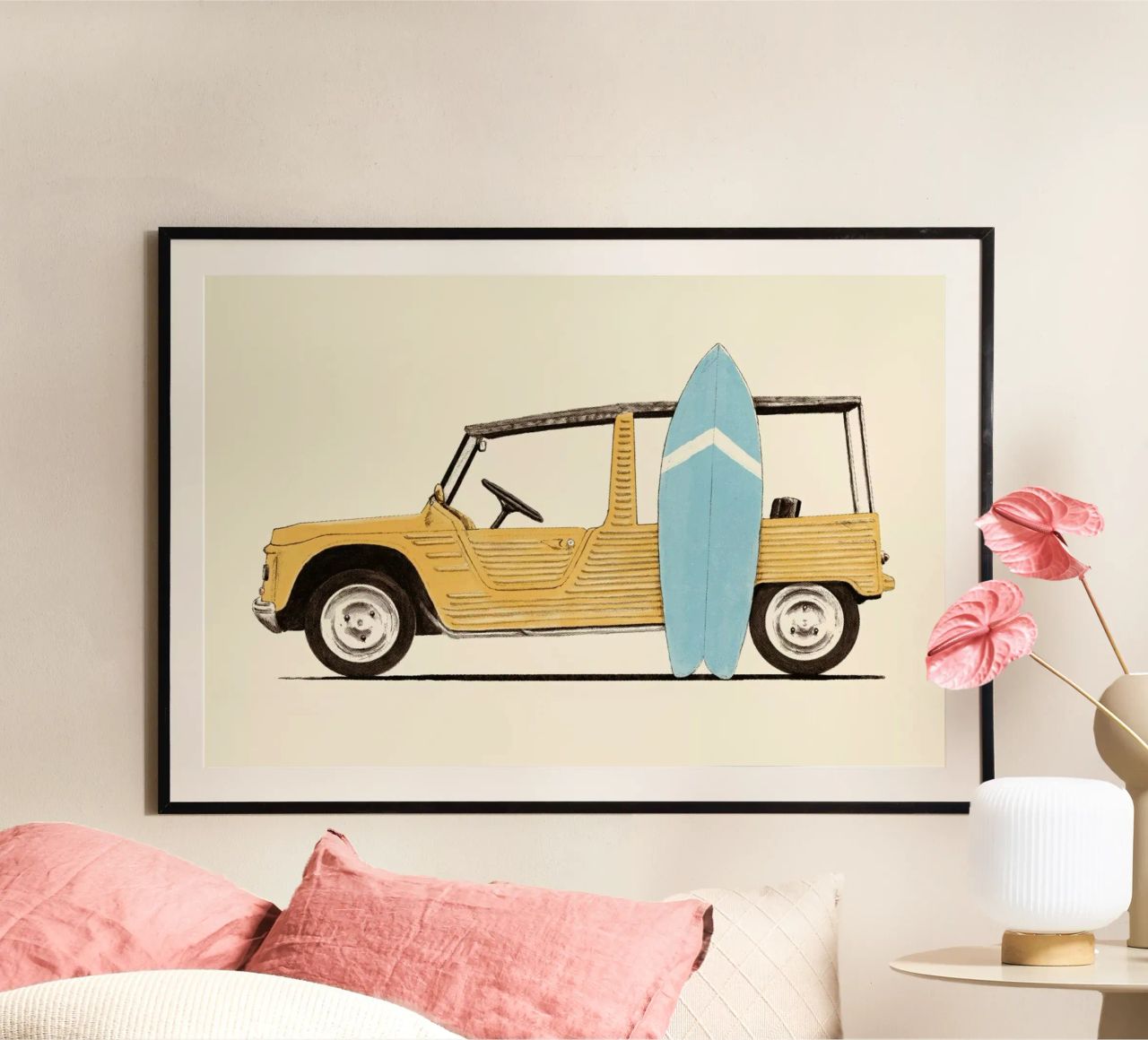 Vintage Car With Surfboard poster de Florent Bodart