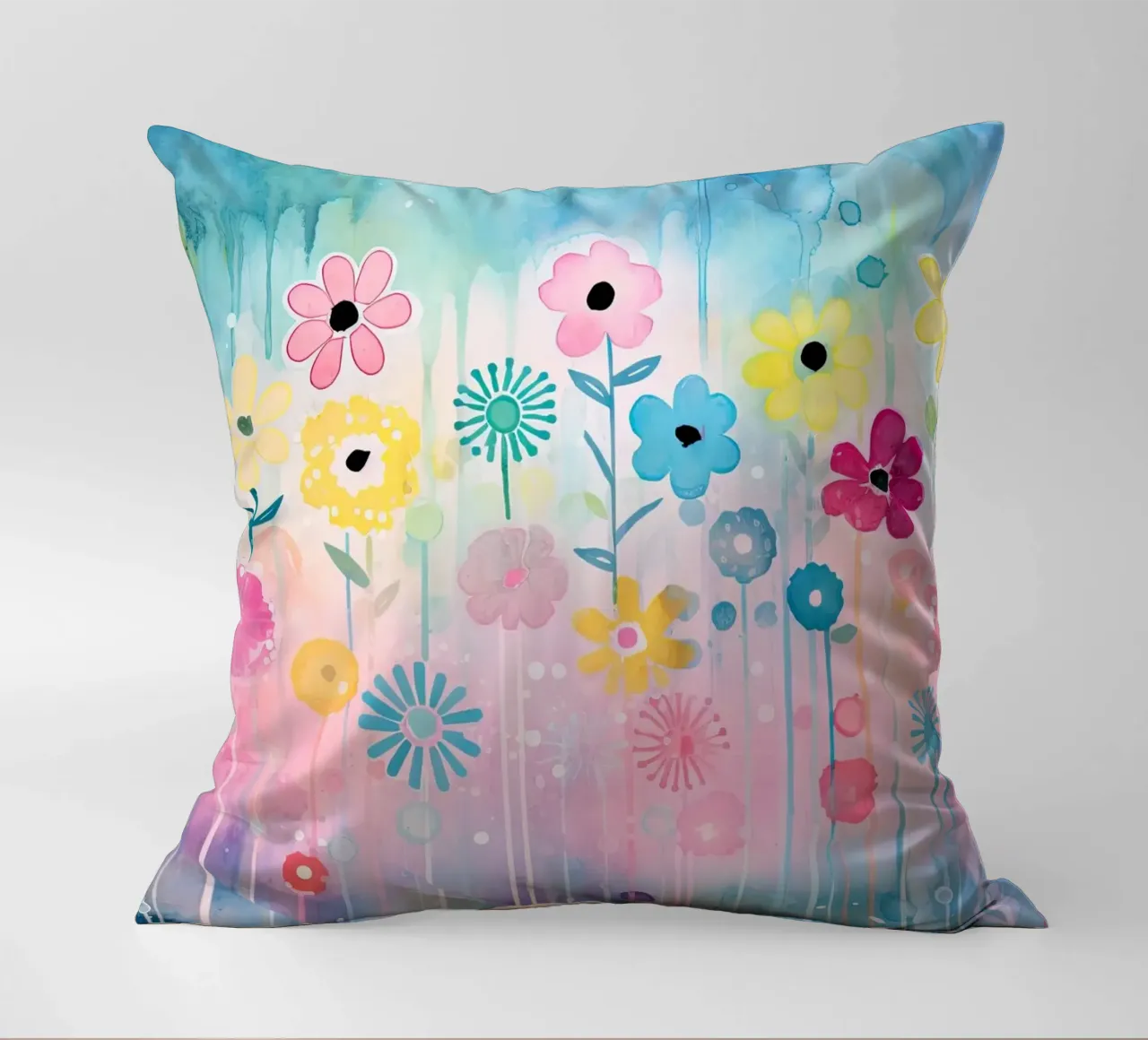 Flowers in pink and blue decorative cushion by Imagine