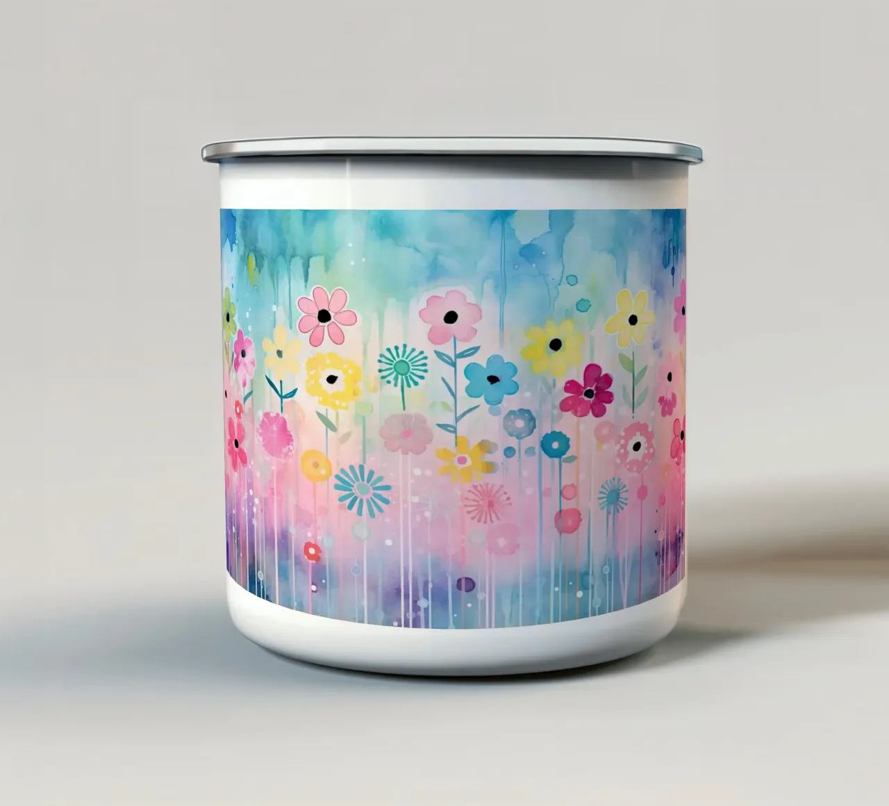 Fiori rosa e blu tazza in smalto da Imagine