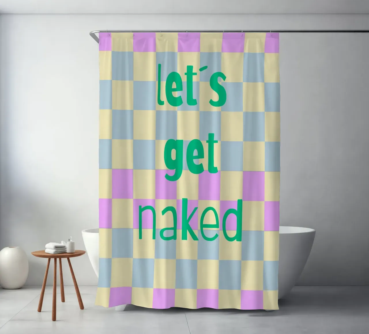 get naked. shower curtain by FRICKE DESIGN