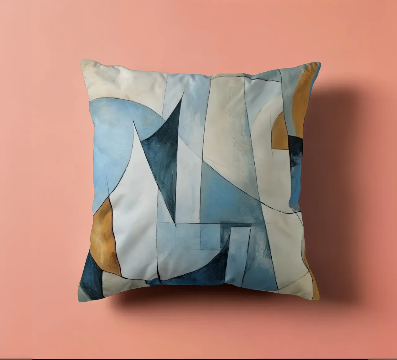 Forme astratte con crema e blu cuscino da Imagine