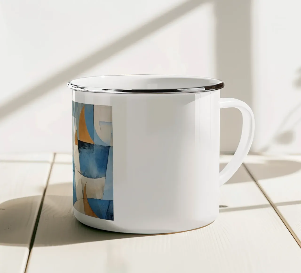 Forme astratte con crema e blu tazza in smalto da Imagine