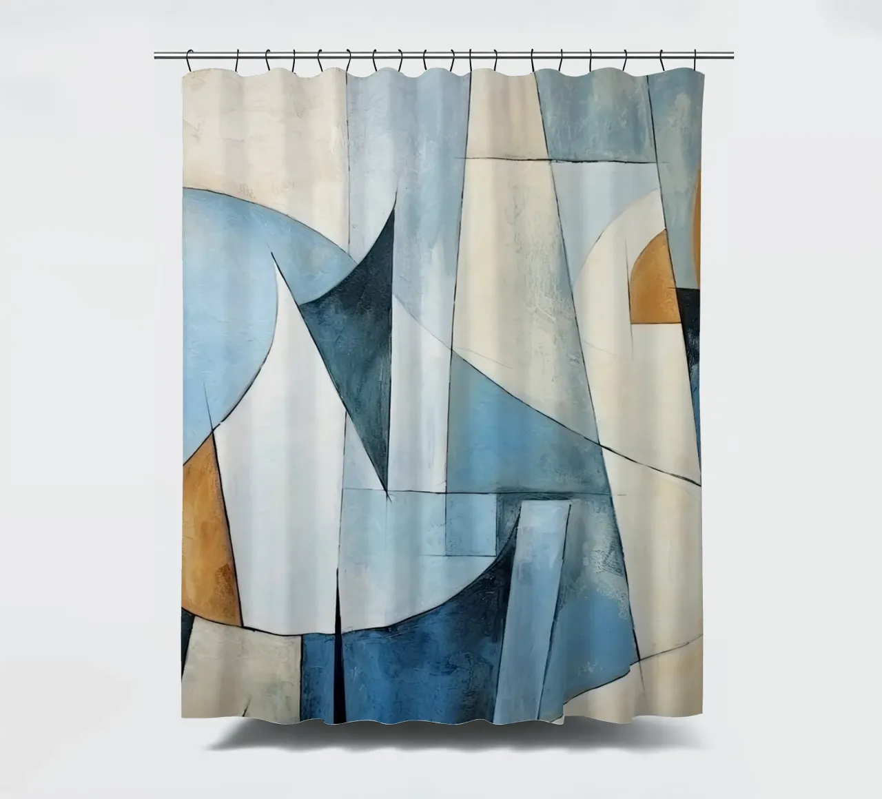 Forme astratte con crema e blu tenda da doccia da Imagine