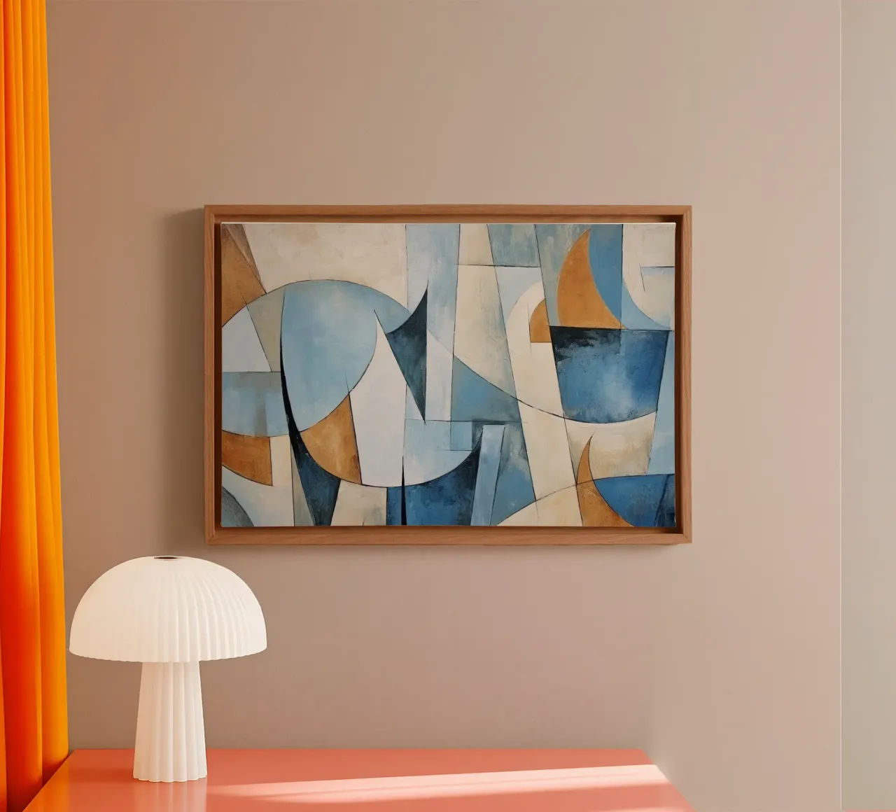 Abstract shapes with cream and blue canvas by Imagine