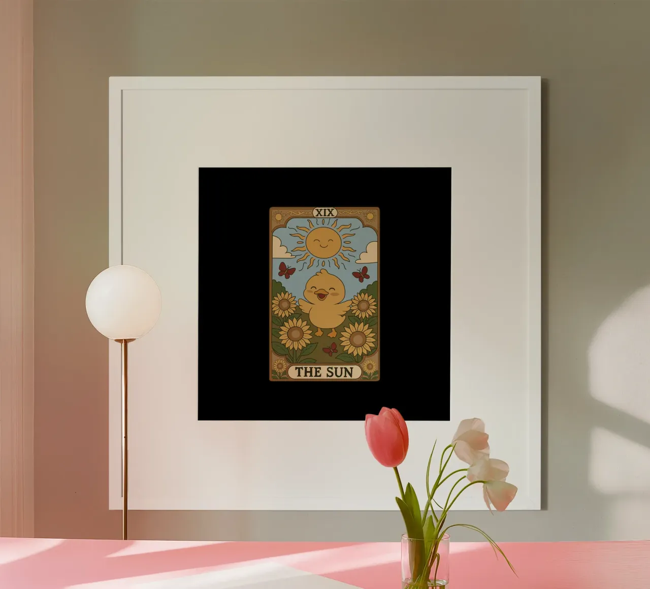 Tarocchi dell'Anatra - Il Sole poster con telaio in legno da Loobs
