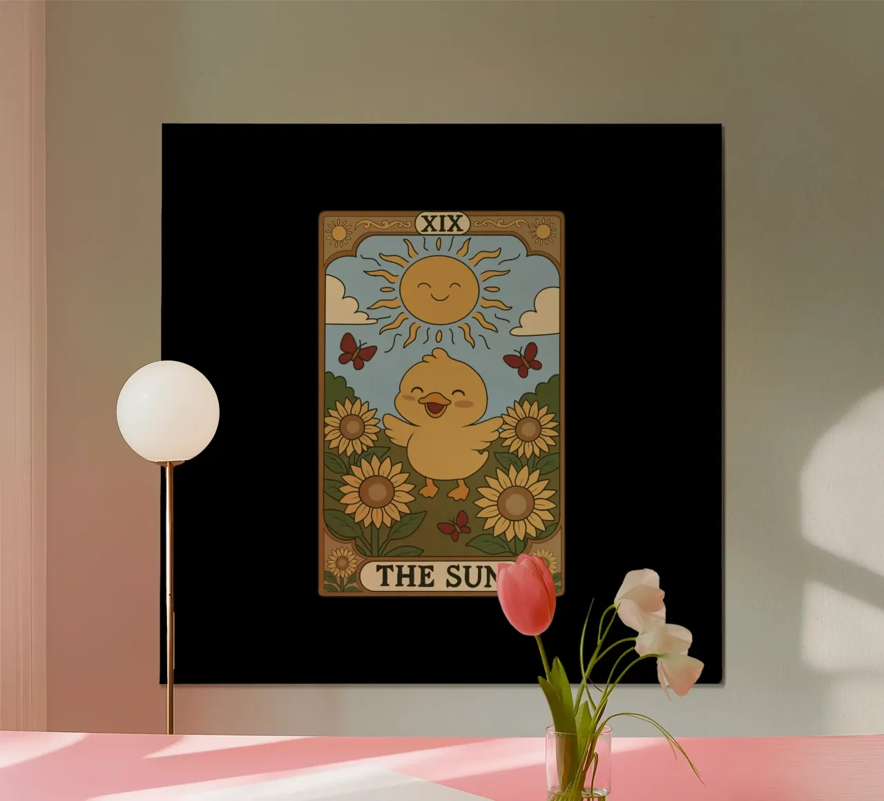Tarocchi dell'Anatra - Il Sole poster con telaio in legno da Loobs