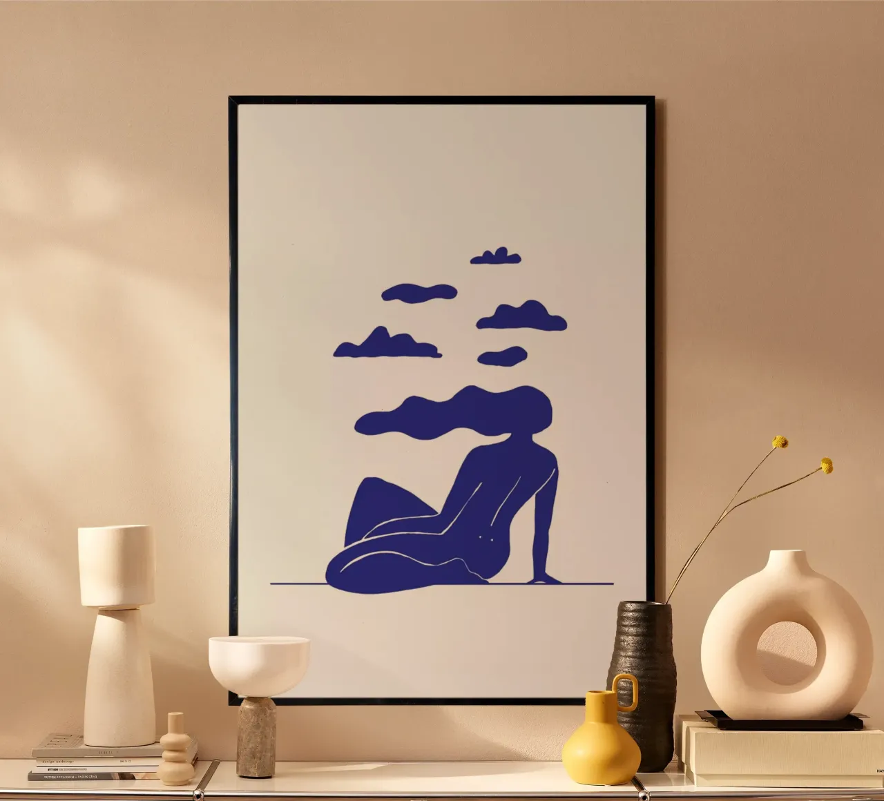 Head in the Clouds Blue poster con telaio in plastica da Graphite