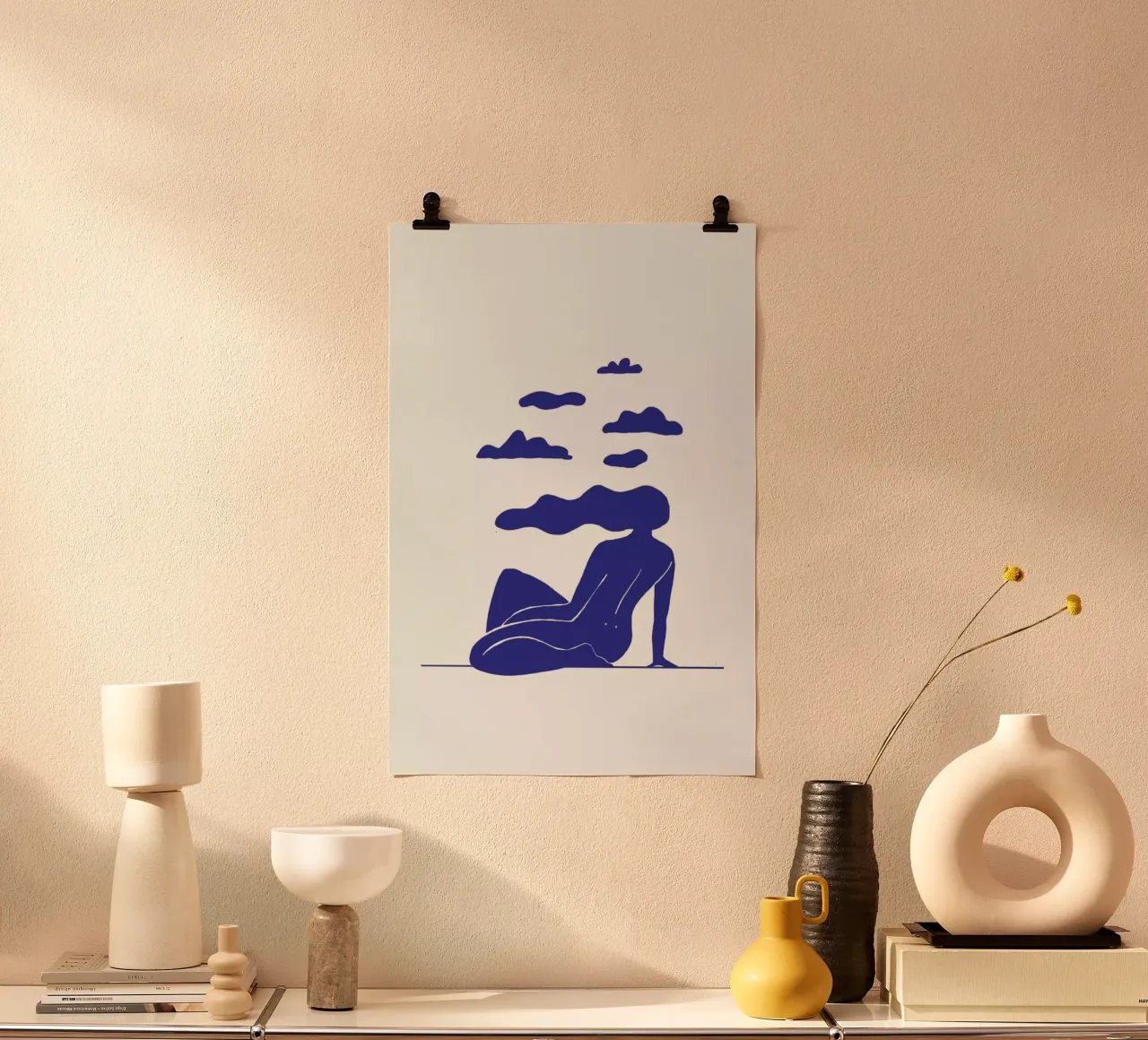 Head in the Clouds Blue poster con telaio in plastica da Graphite