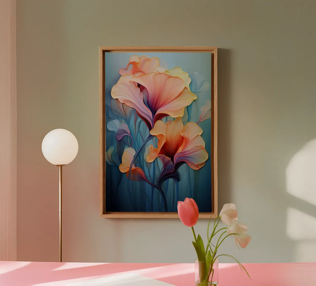Bloemen abstract canvas met Baklijst van Imagine