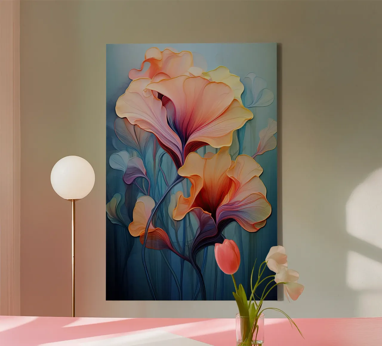 Bloemen abstract canvas met Baklijst van Imagine
