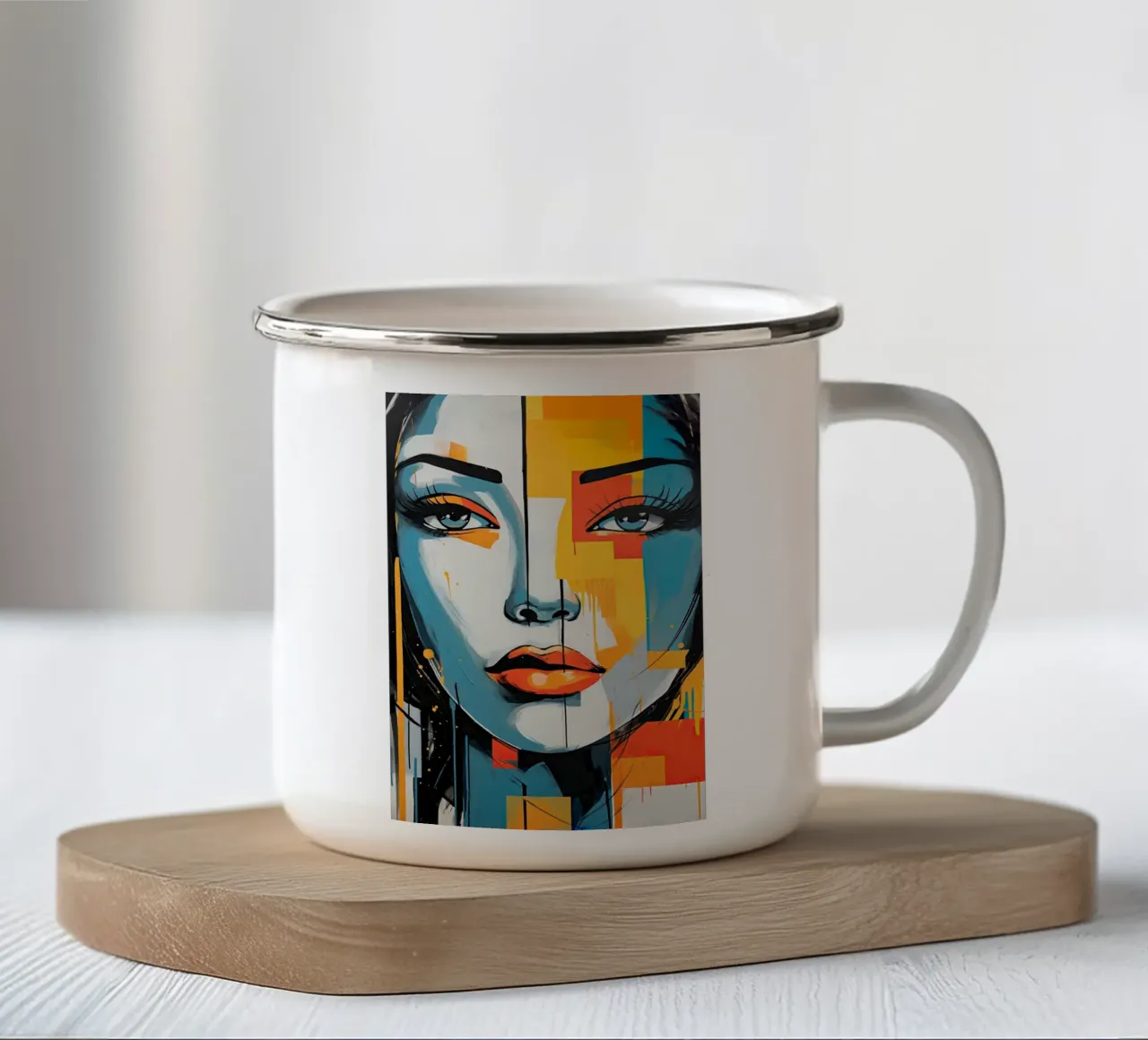 Cara abstracta taza de esmalte de Imagine