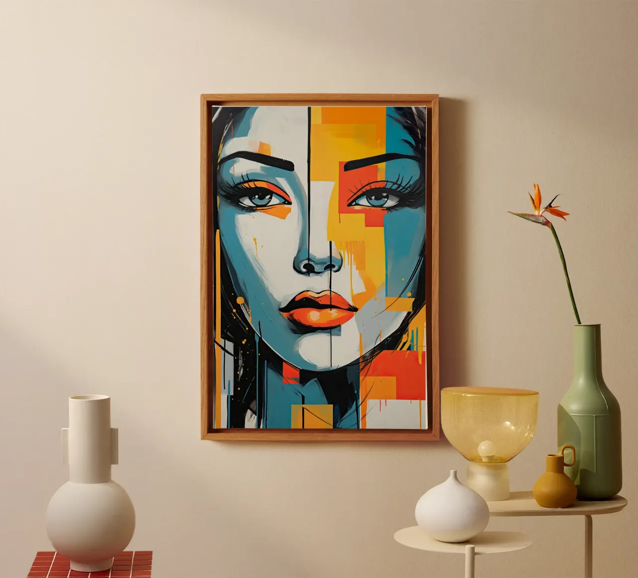 Abstract gezicht canvas met Baklijst van Imagine