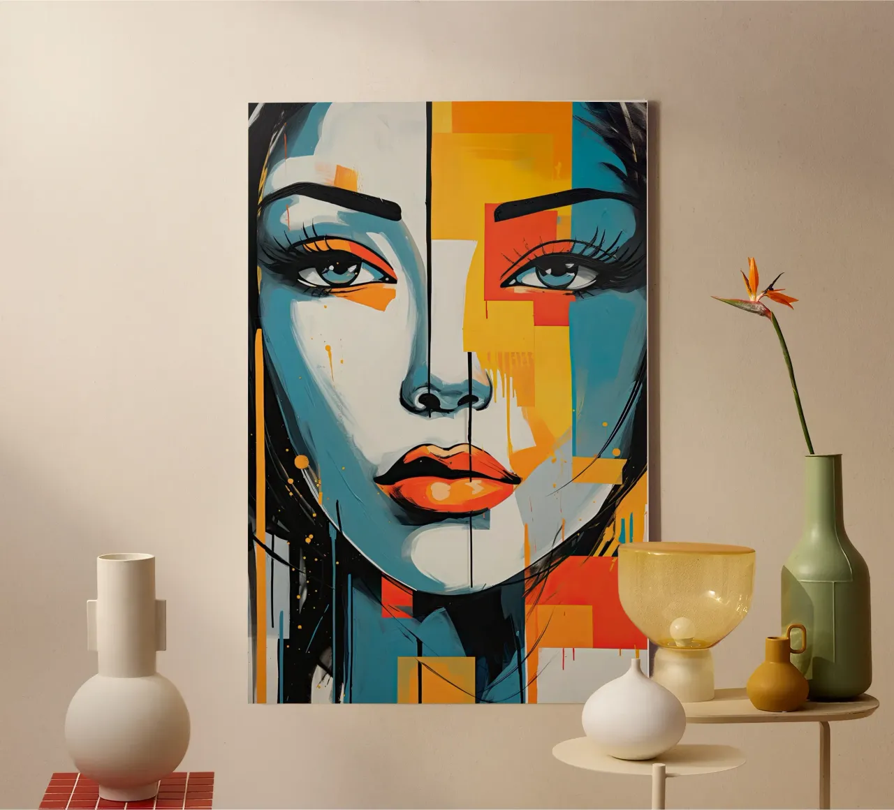 Abstract gezicht canvas met Baklijst van Imagine