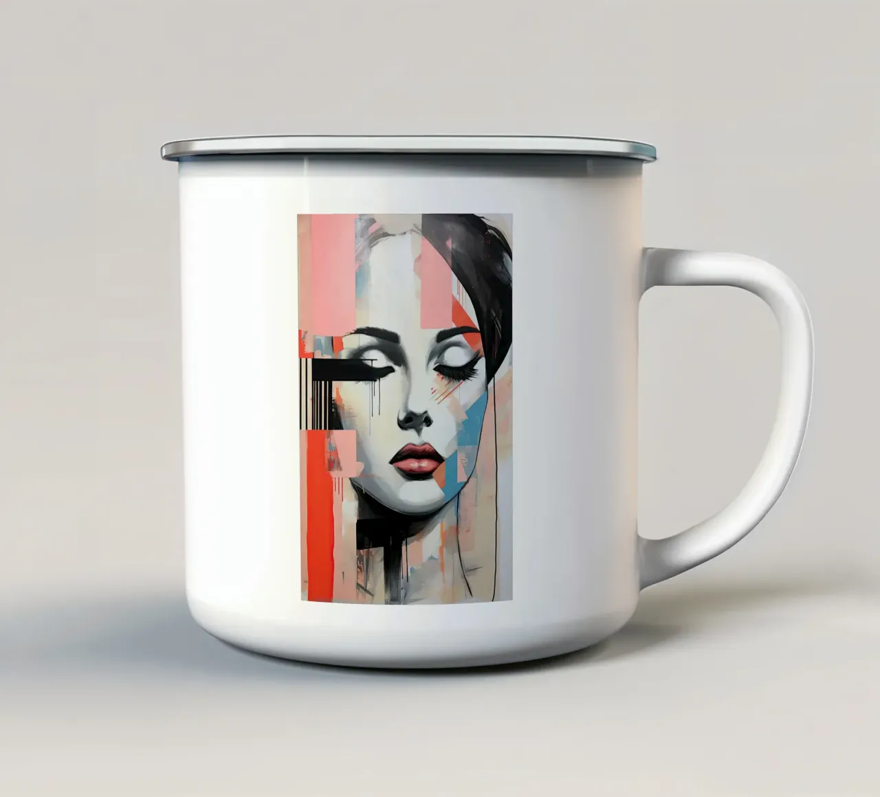 Cara abstracta taza de esmalte de Imagine