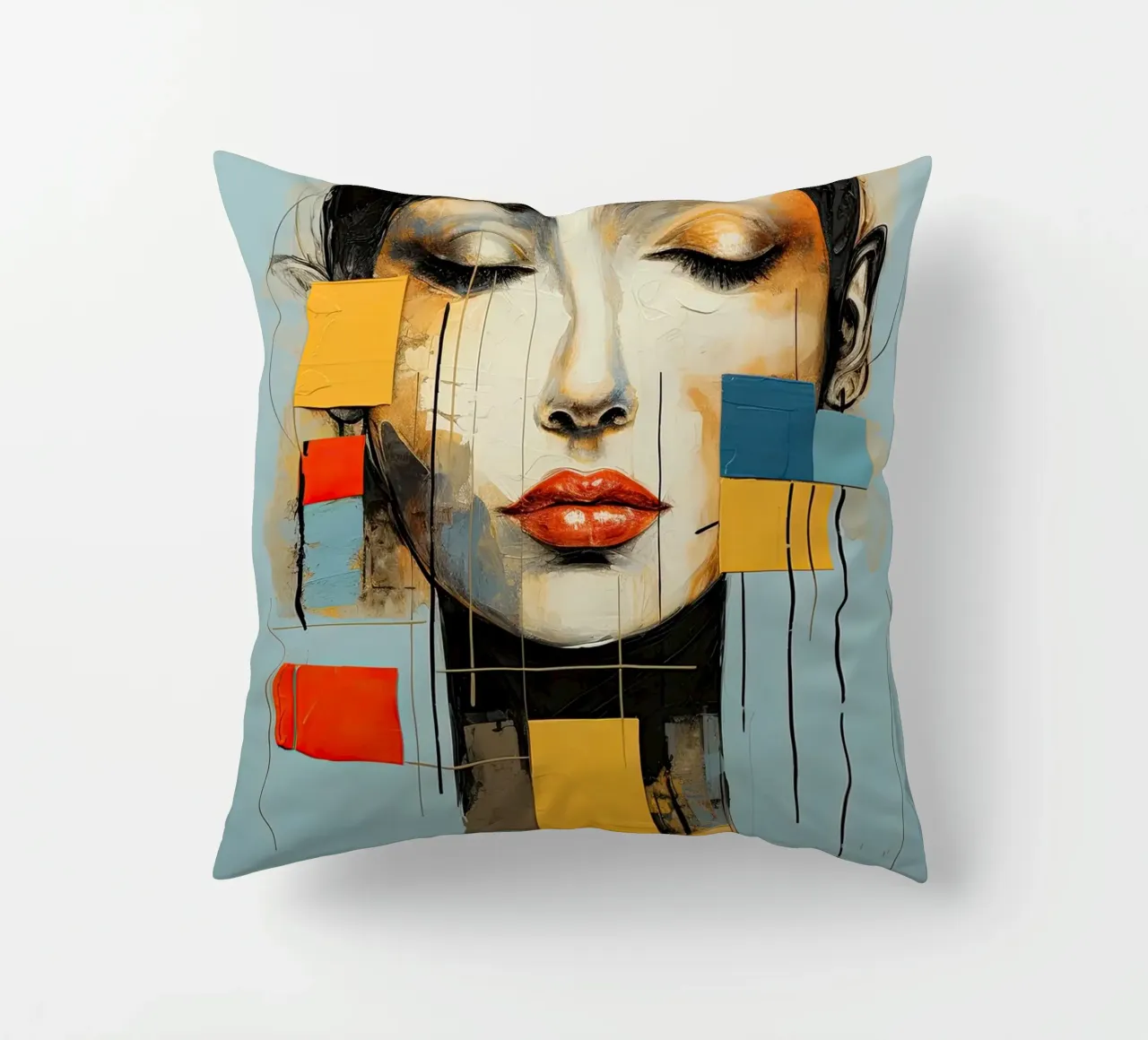 Abstract face decorative cushion by Imagine