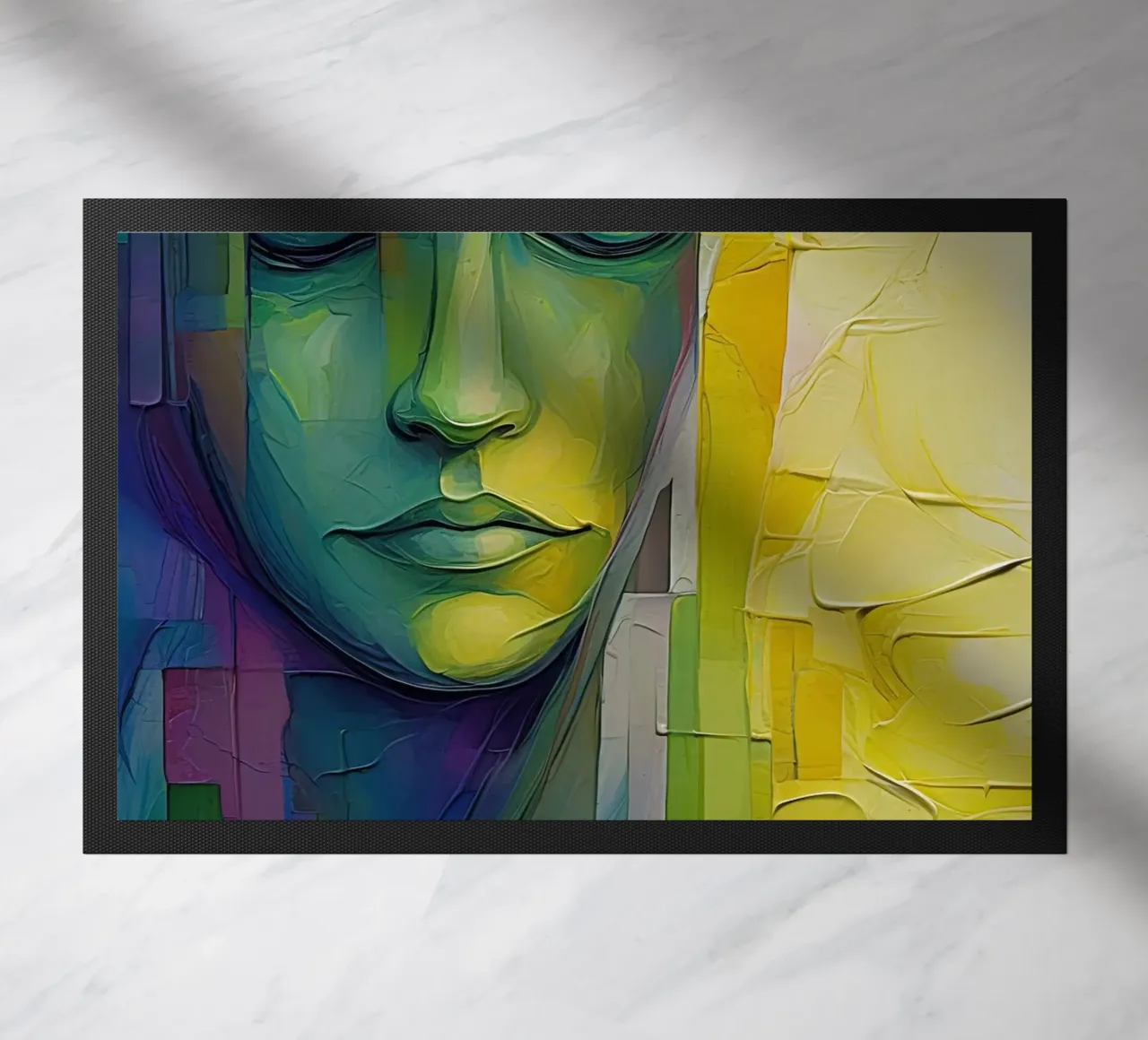 Volto astratto con verde e viola zerbino da Imagine